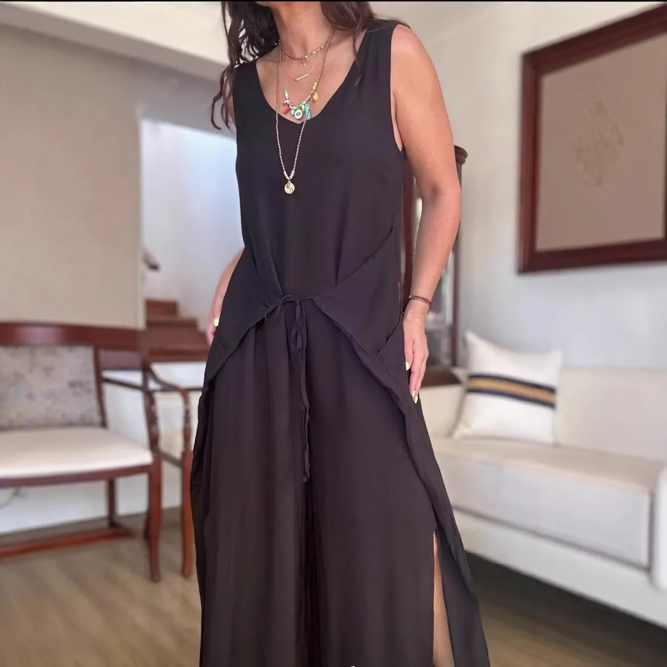 New Summer Loose White Sleeveless Irregular Jumpsuits Women's Summer Sleeveless Fashion Lace-up Casual Streetwear Woman Rompers