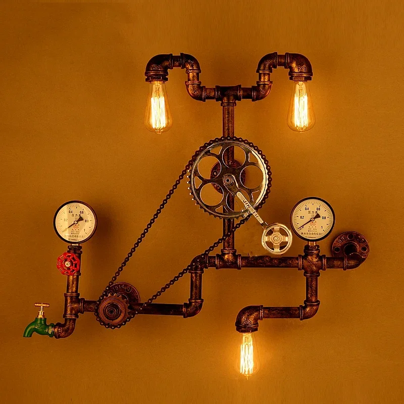 

Vintage Loft Industrial LED Wall Lamp Room Decoration Iron Rust Water Pipe Retro Wall Lamp Sconce Lights Home Lighting Fixtures