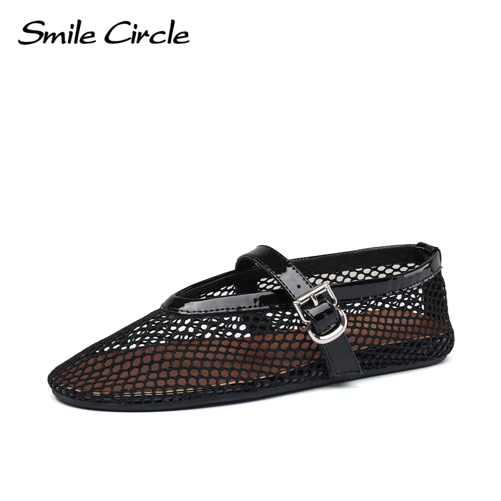 Smile Circle Mesh Ballet Flats Women Mary Jane Sexy Mesh Flats Shoes Ladies Summer Sandals