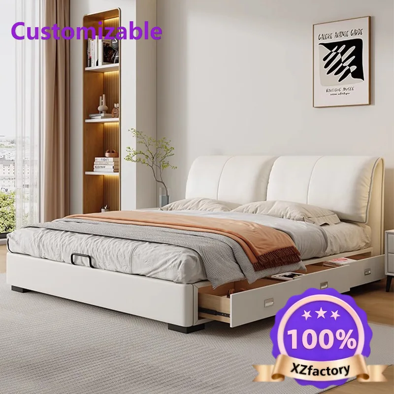 

Factory Direct 2026 Top Cama de cuero multifuncional con orejas de elefante, moderna, sencilla, ligera, de lujo, doble, para bod