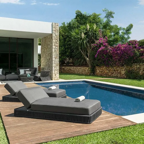 Chaise longue en rotin pour piscine, chaise de plage extérieure, hôtel, Villa, jardin extérieur, corde tissée