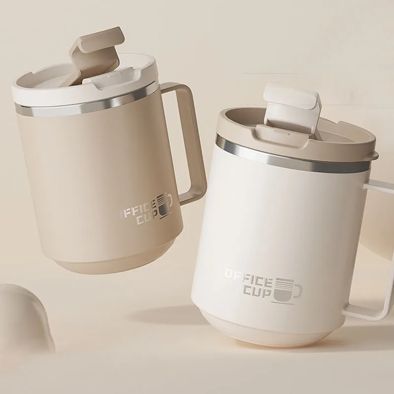 Copo de Café de Aço Inoxidável 480ML, Caneca Térmica com Dupla Parede e Alça, Mantém Frio e Quente, Caneca Térmica à Prova de Vazamentos