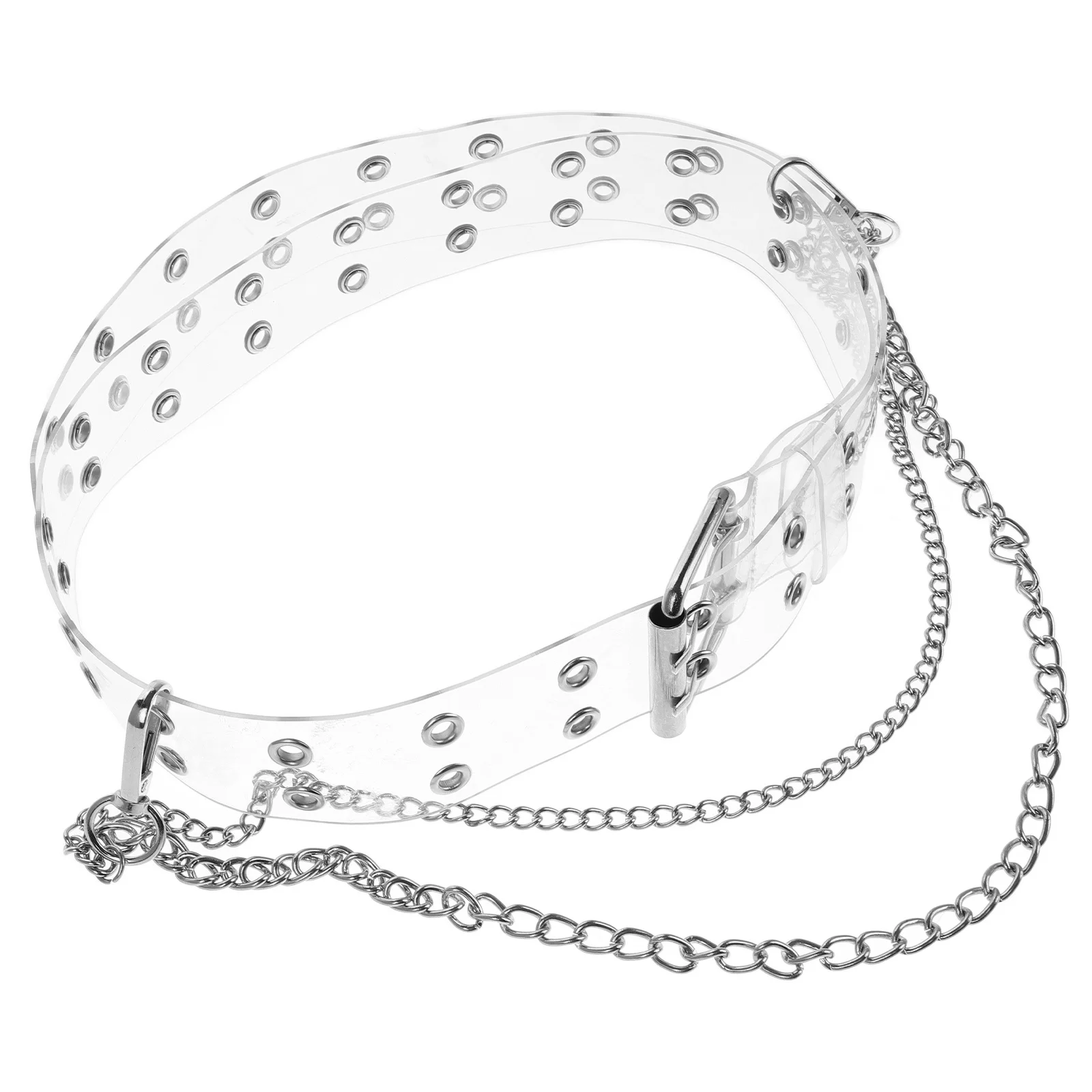 

Pvc Transparent Belt For Women Clear Adjustable Double Grommet Plastic Waist Chain Stylish Punk Belt For Jeans Outfits