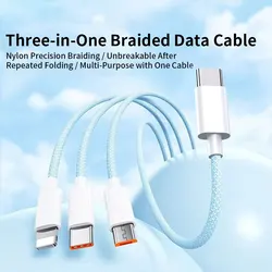 3 In 1 Fast Charging Cable 100W For Xiaomi iPhone Poco Micro USB Type C Charger Cable Cord Multiple Usb C Charging Wire Line