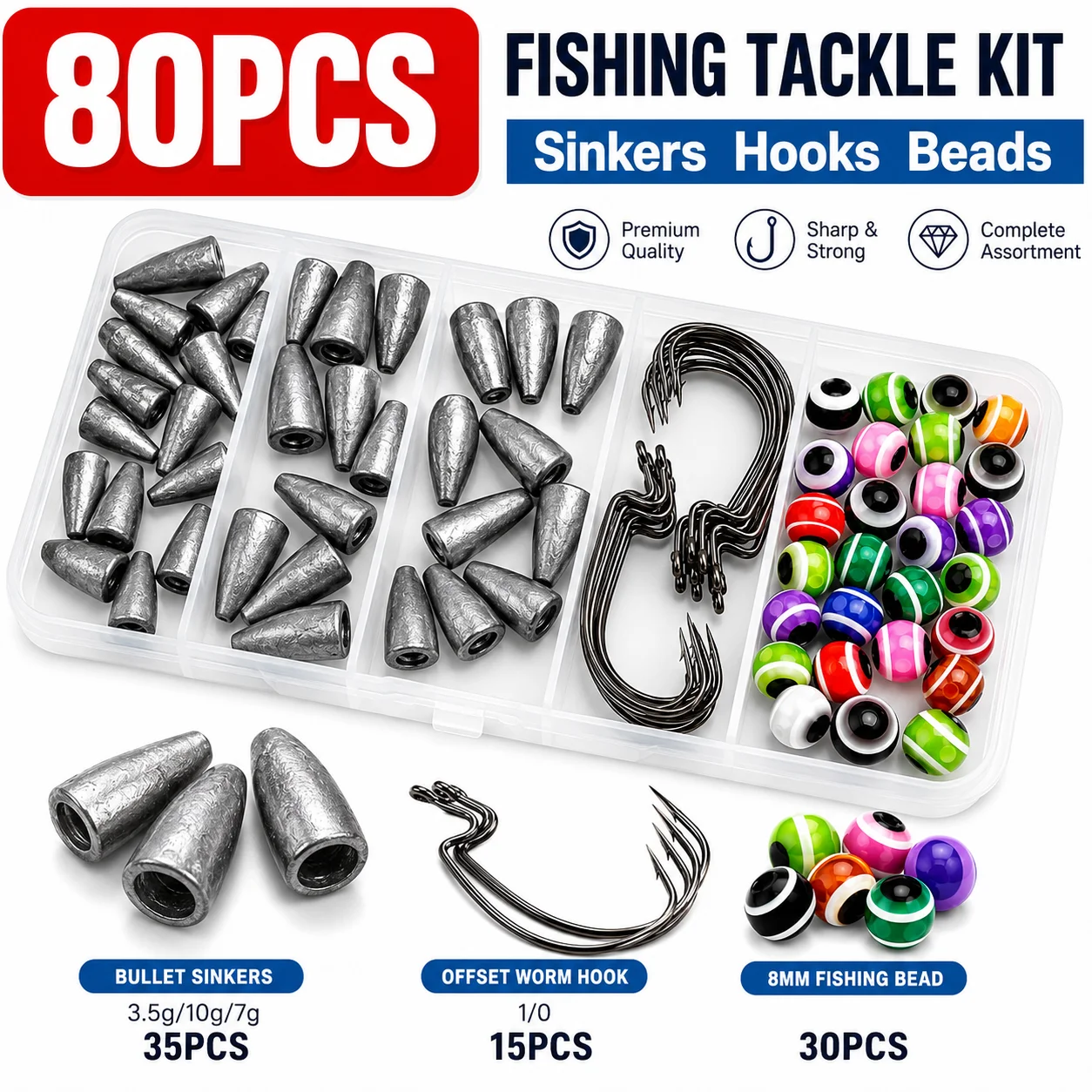 Fishing Hook Offset - 80PCS Texas Rig Fishing Tackle Kit