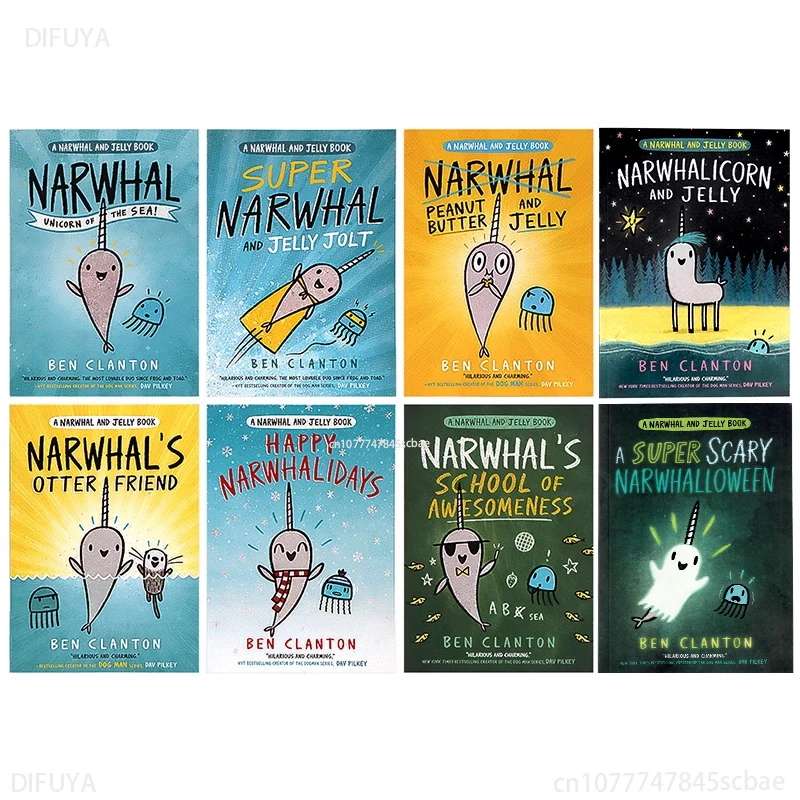 

8 Volumes Narwhal and Jelly Storybook Children's Picture Comic Book Kids English Reading GiftEnglish Books