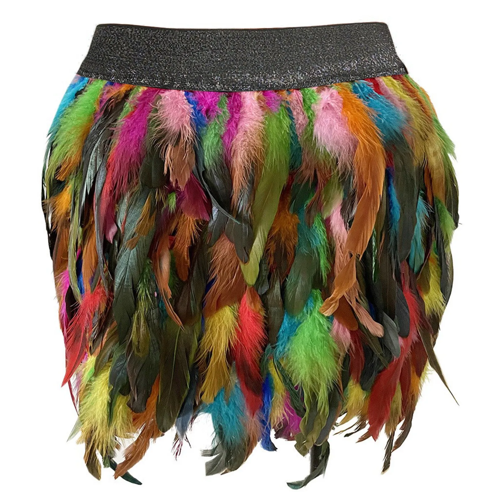 Colorful Feather Skirt Carnival Party Stage Performance Short Skirts Women Fashion Luxury Feather Patchwork Irregular Skirt