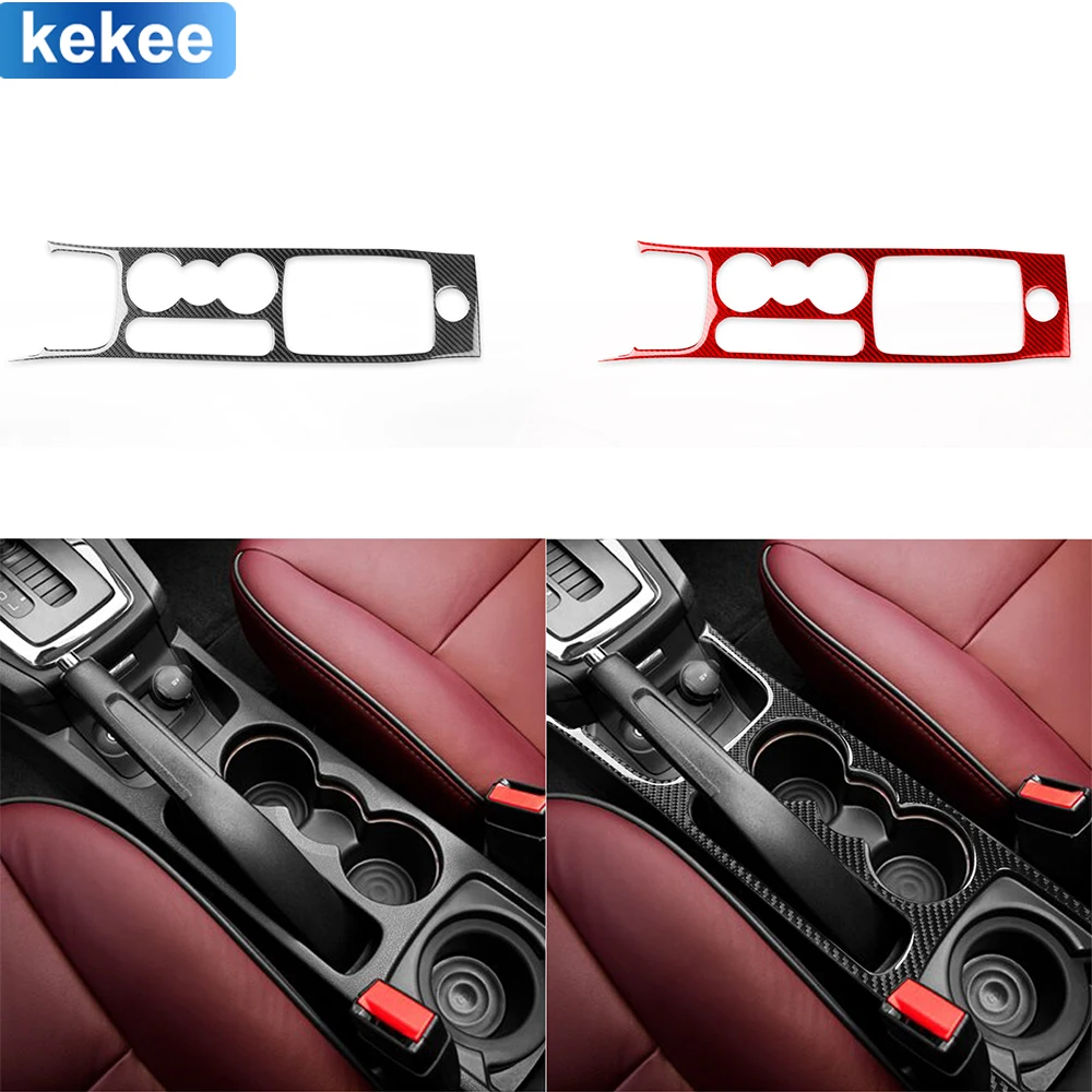 

For Ford Fiesta 2011-2019 Center Console Cup Holder Frame Trim Cover Real Carbon Fiber Sticker Car Interior Moulding Accessories