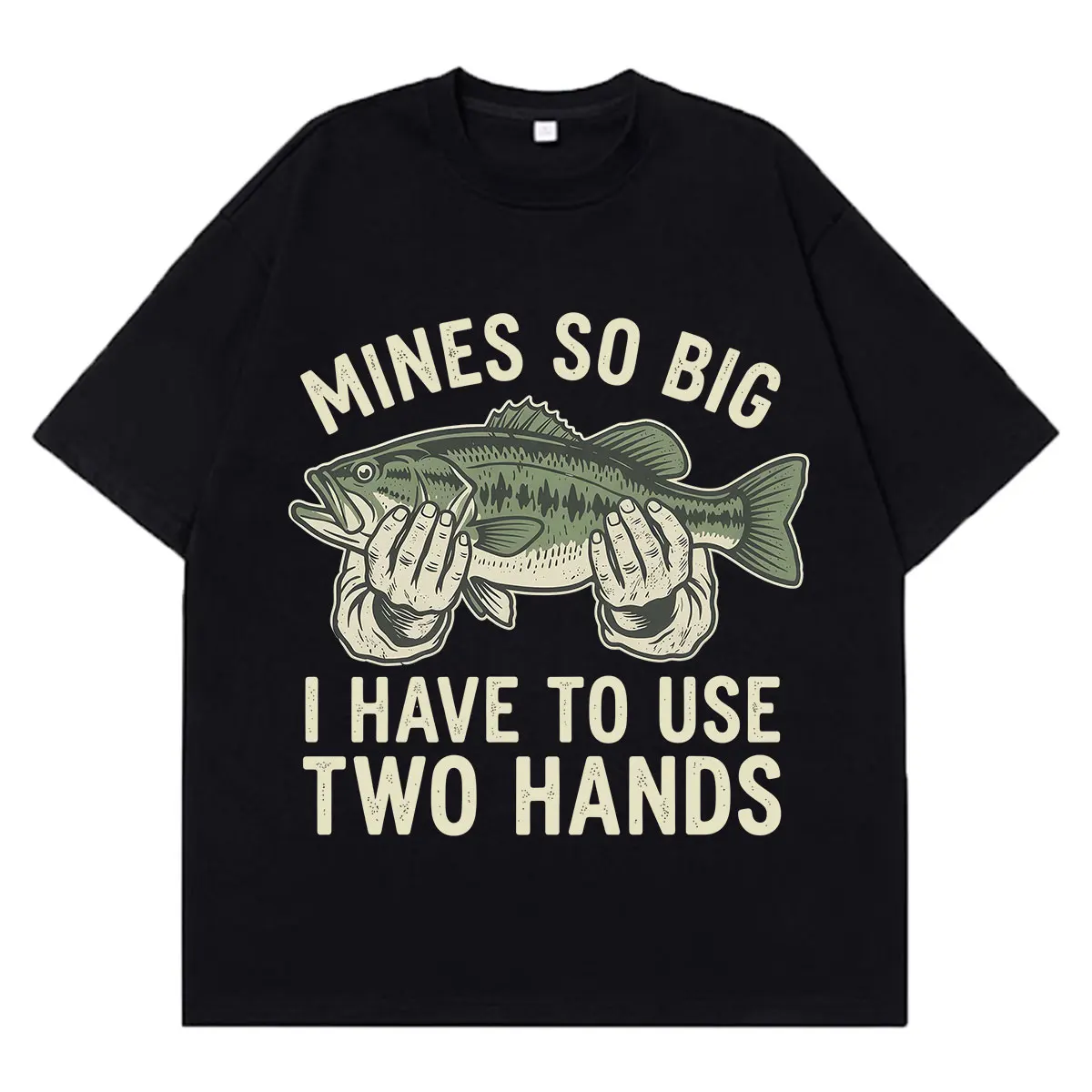 Mens Mines So Big I Have To Use Two Hands Funny Fishing Graphic T Shirt Men Women Vintage T-shirt Summer Cotton Casual T-shirts
