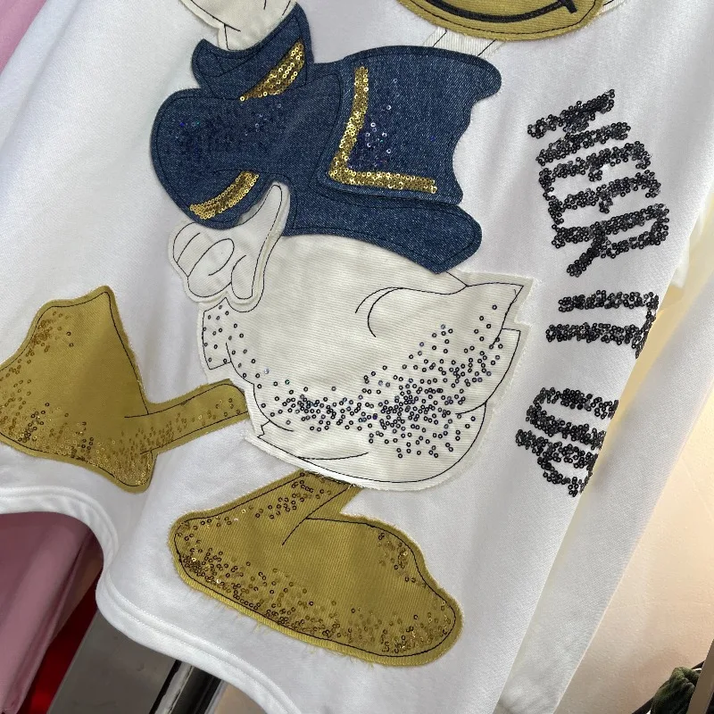 Y2k Cartoon Patch Embroidered Sweatshirts Long Sleeved Hoodies Women's 2025 Early Autumn New Simple Fashion Top Pullovers Jacket