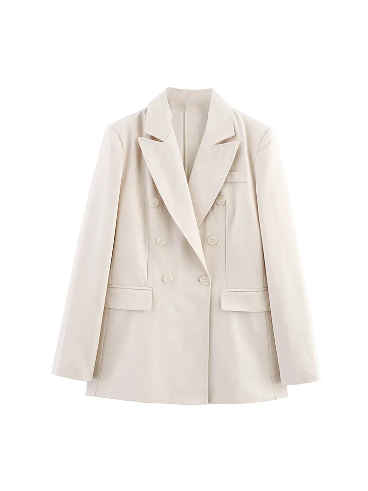 ملابس نسائية جديدة لعام 2025 على الطراز الأوروبي والأمريكي سترة فضفاضة بأكمام طويلة وطية صدر مزدوجة الصدر