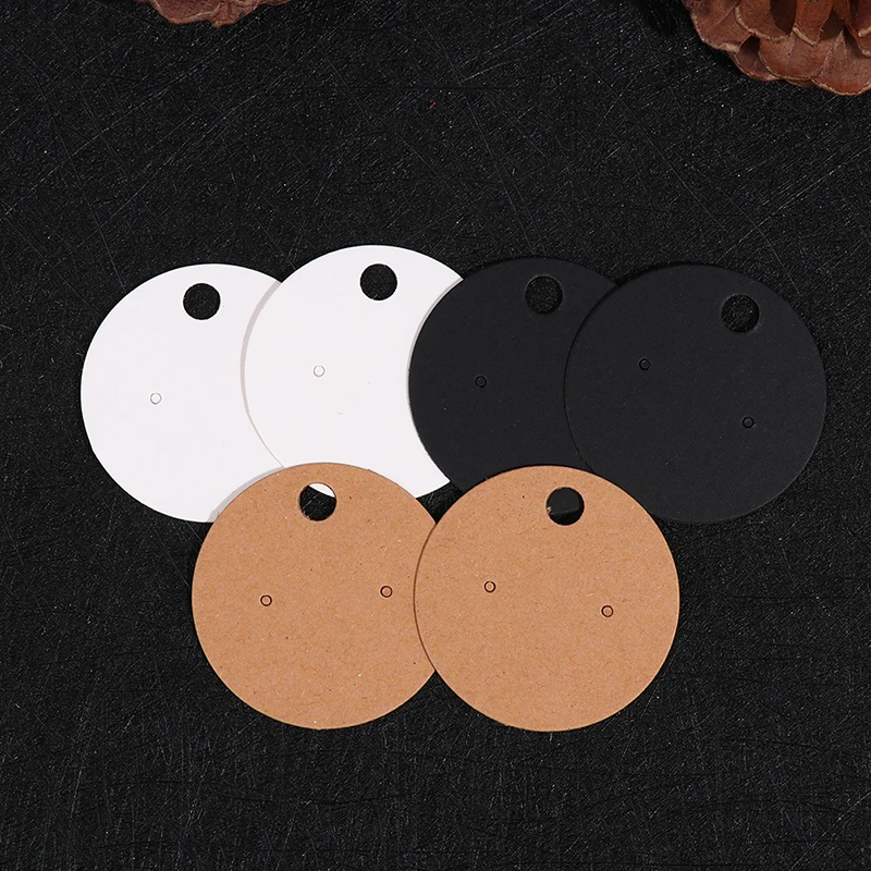 

100pcs Kraft Paperboard Round Studs Earring Cards 5x5cm Jewelry Earring Drop Clip Display Card Black Brown Price Tag Labels