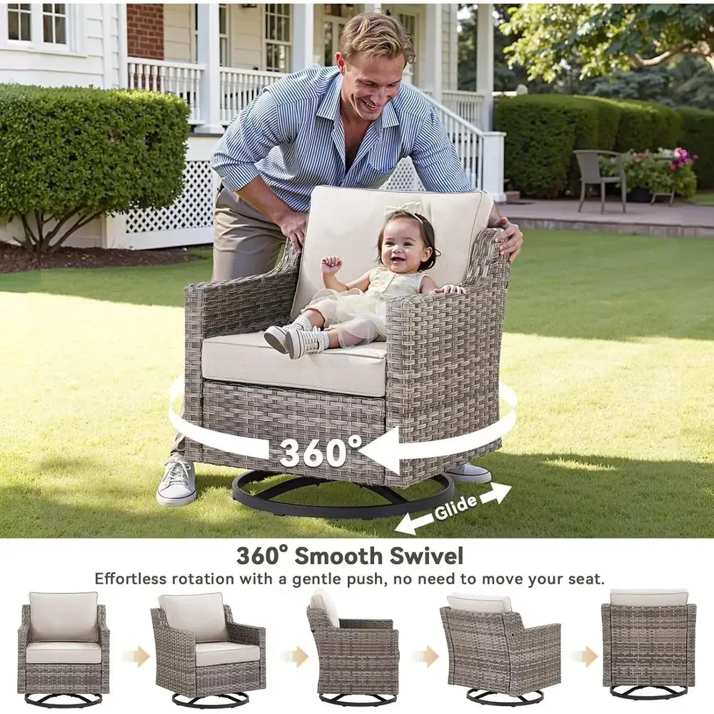 2-Piece High Back Swivel Patio Chair Set with Outdoor Side Table, Suitable for Garden, Deck, or Balcony, Grey/Beige