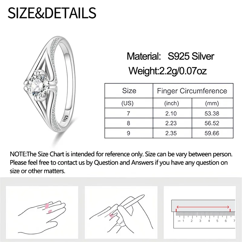 Women's Simple Design 925 Sterling Silver Engagement Ring