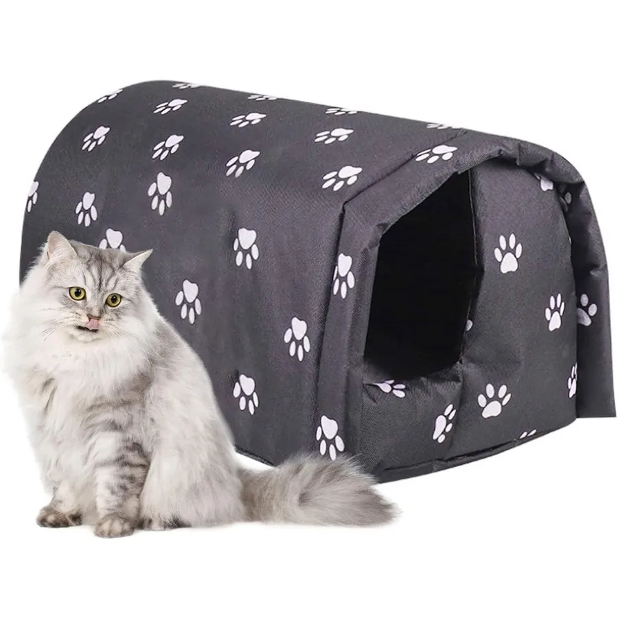 Abrigo para gatos callejeros, casa impermeable para gatos al aire libre, cueva cálida plegable para mascotas para invierno, tienda de campaña para animales salvajes, cama antideslizante para gatitos