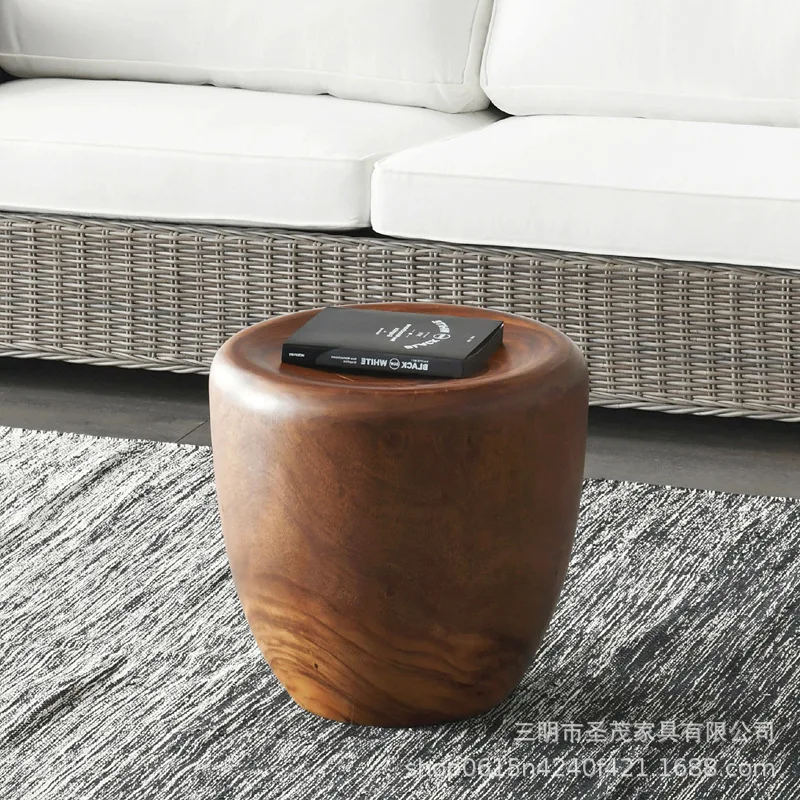 Wooden stump, carbonized solid wood round low bench, natural wood stump, homestay cornertable, simple and creative blacksolid