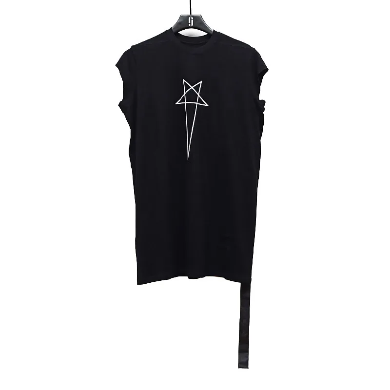 

RO Dark Wind Five-pointed Star Patterned Print Rick Multi-purpose Loose T-shirt with detachable ribbon inner layer vest