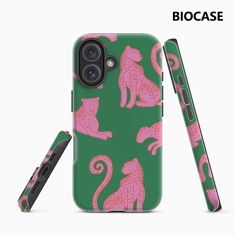 Rosa Leoparden-Grüne Handyhülle für iPhone 18/17/16/15/14/13/12 Pro Max Plus Doppelschichtige Rückabdeckung Unverzichtbares Zubehör