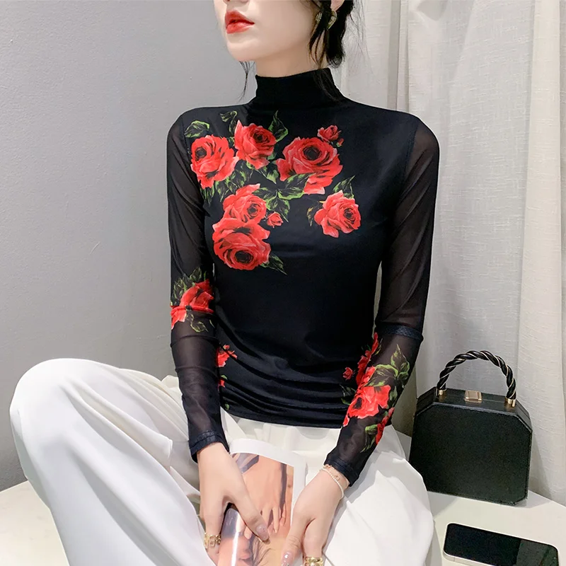 Sexy Me ter Ne Long Sve T-shirt da donna con stampa Top Slim Fit Base irt Faionable European Sle Commute Sle Autu...