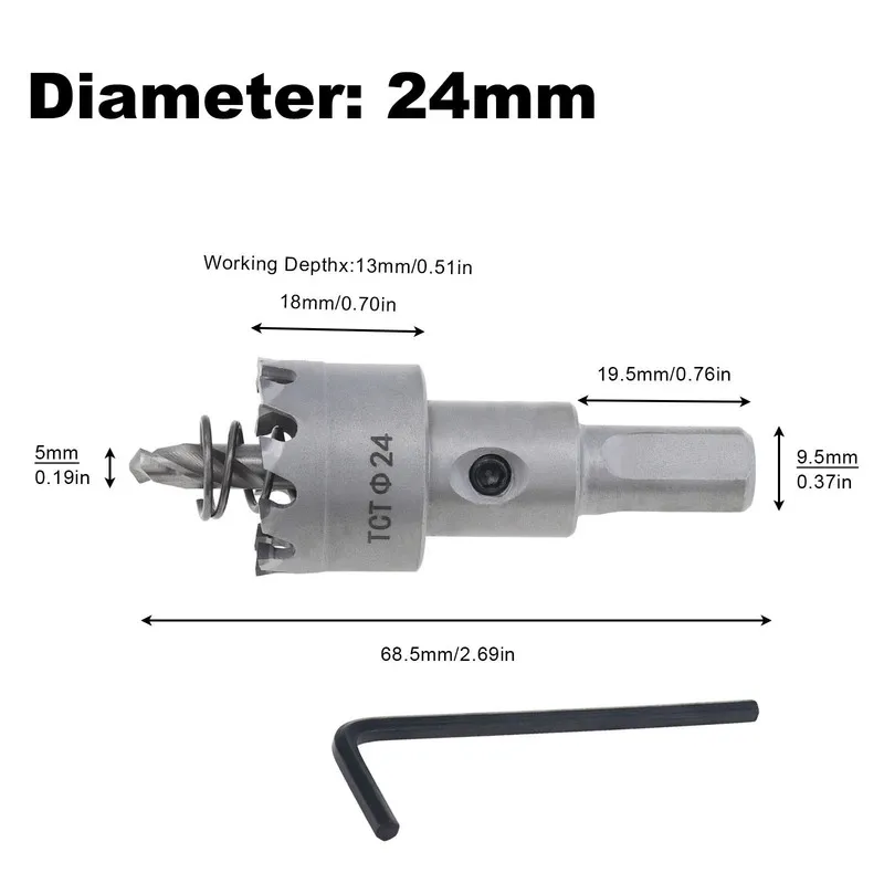 Imagem -03 - Buraco Saw Cortador de Broca Liga Dura Metal Ferro Plástico Madeira Perfuração Titânio Tct Hole Saw 22 mm 24 mm 35 mm Aço Inoxidável