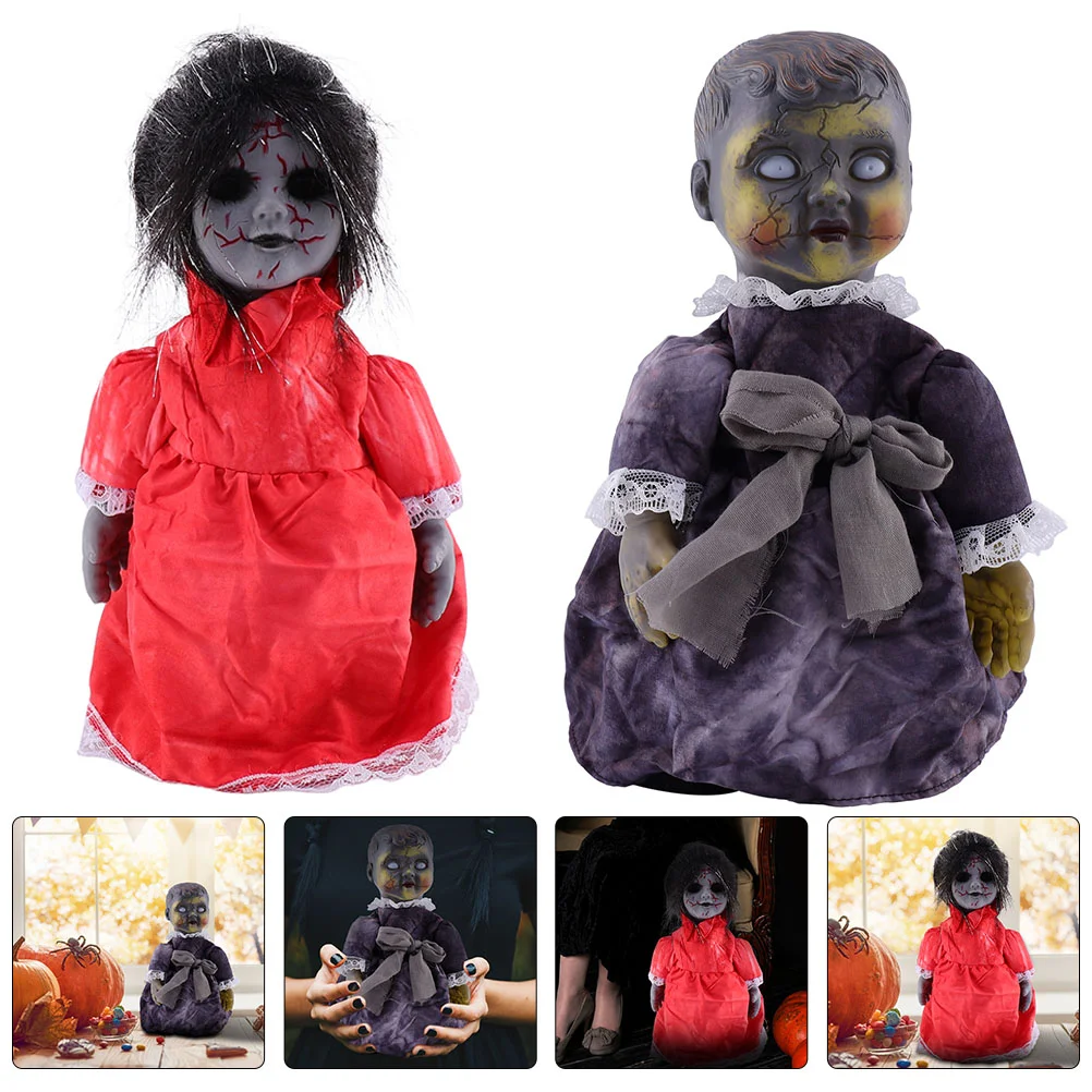 

2 Pcs Halloween Light Up Bar Adornments Voice-activated Induction Luminous Walking Toys Decor Funny Dolls