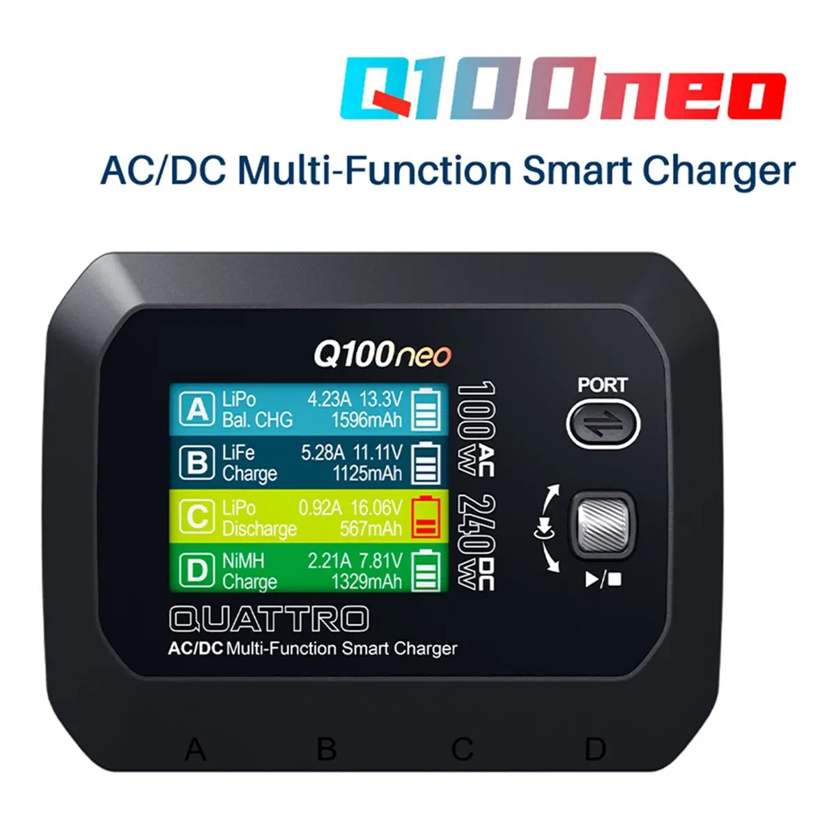 Y703A~!#Q100neo Multi-Function Smart Charger 2.8inch 100W DC 240W for LiPo/LiHV/NiMH/NiCd/Pb Battery Charger US PLUG