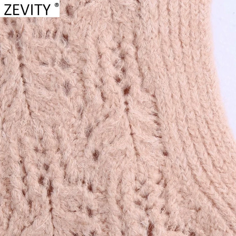 Zevity moda damska V Neck Hollow Out szydełkowy sweter z dzianiny damskie bez rękawów diamentowe o kroju kamizelki zapinanej na guziki rozpinane