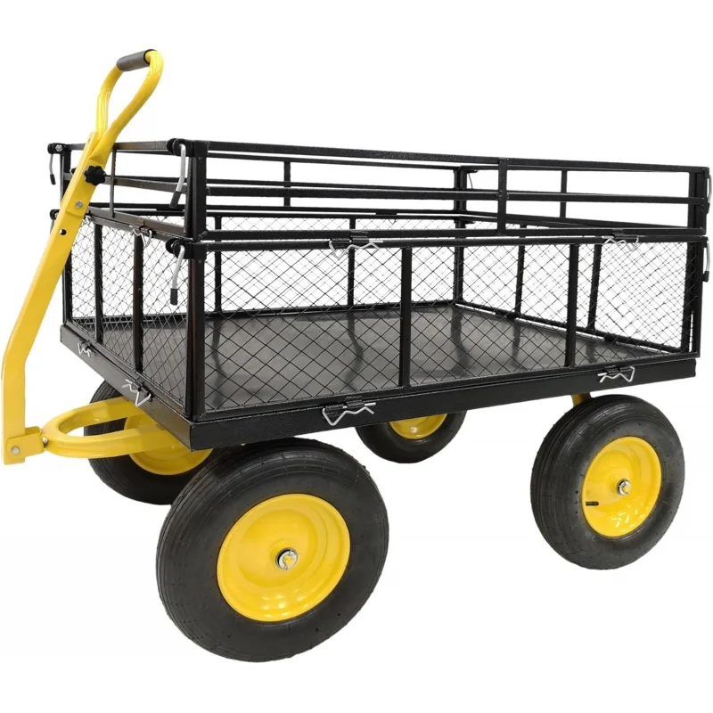 

2026 New：Steel Wagon Garden Cart – 1400 lbs Capacity, Removable Mesh Sides, 16 Tires, 2-in-1 Handle – Ga