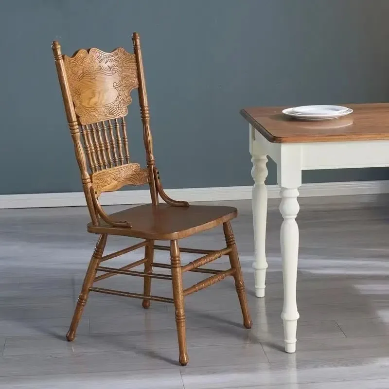 American French simple solid wood dining chair, retro style home wedding home leisure living room carved chair