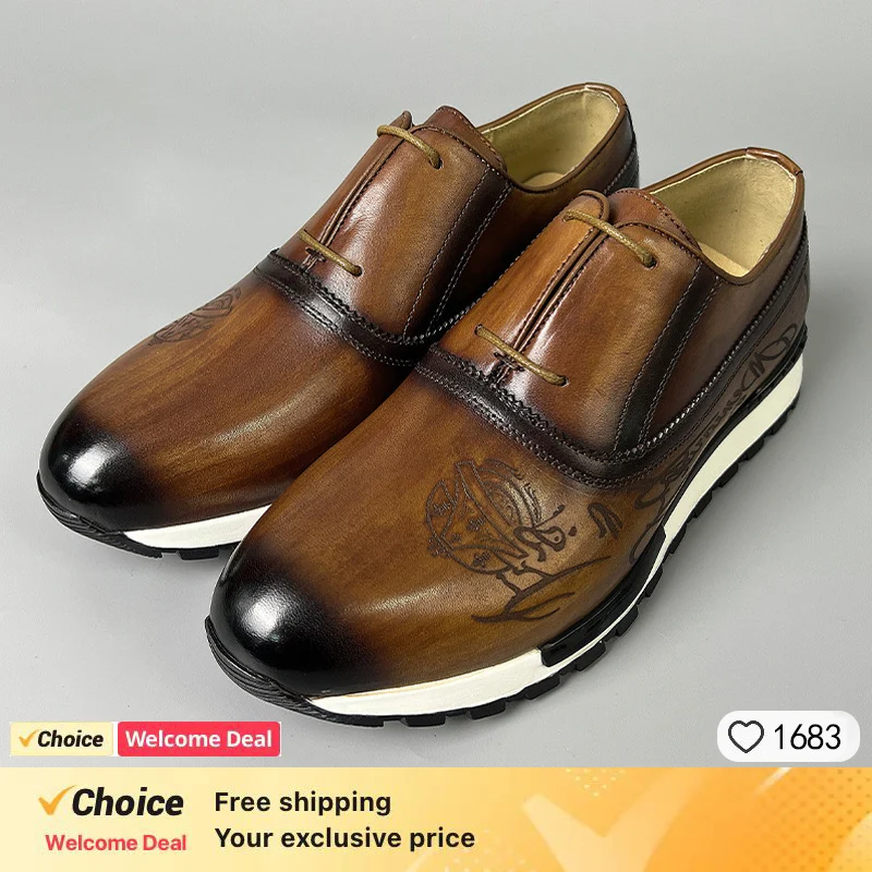 Chaussures en cuir décontractées classiques pour hommes, à lacets, chaussures de luxe faites à la main, confortables, robe de rencontre en plein air, Brock