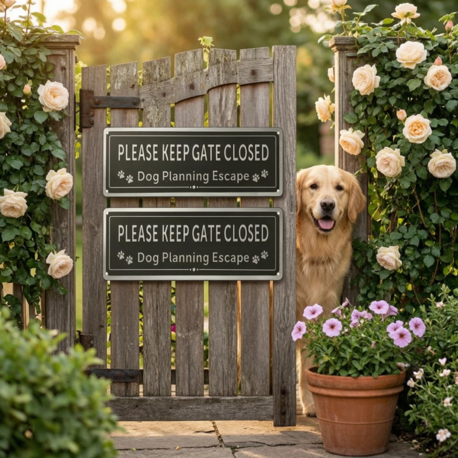 2 Pieces Please Keep Gate Closed Sign Rectangular Gate Latched Sign Pre-Drilled Sturdy for Dog Owners, Backyard Entrances