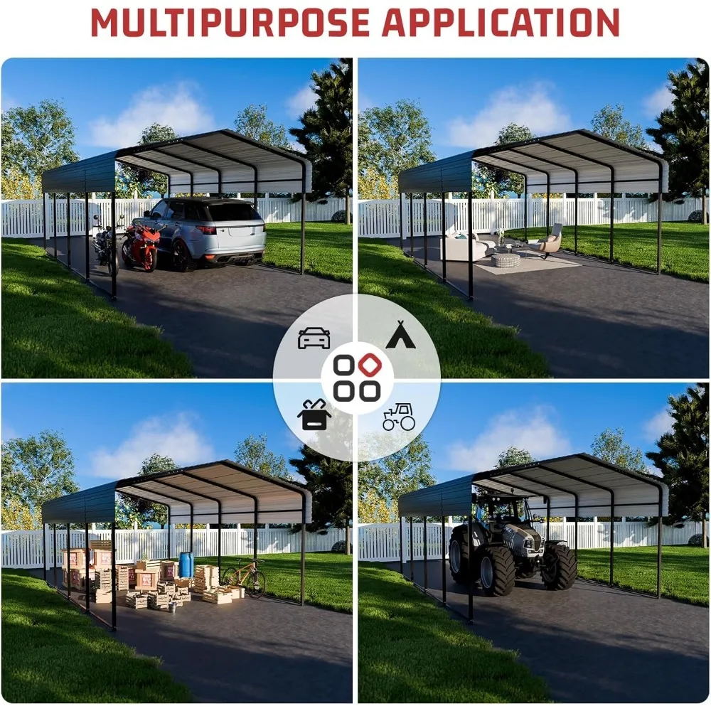 Metal Carport 10 X 15 FT with Heavy Duty Metal Frame & Galvanized Steel Roof, Metal Car Garage, Carport