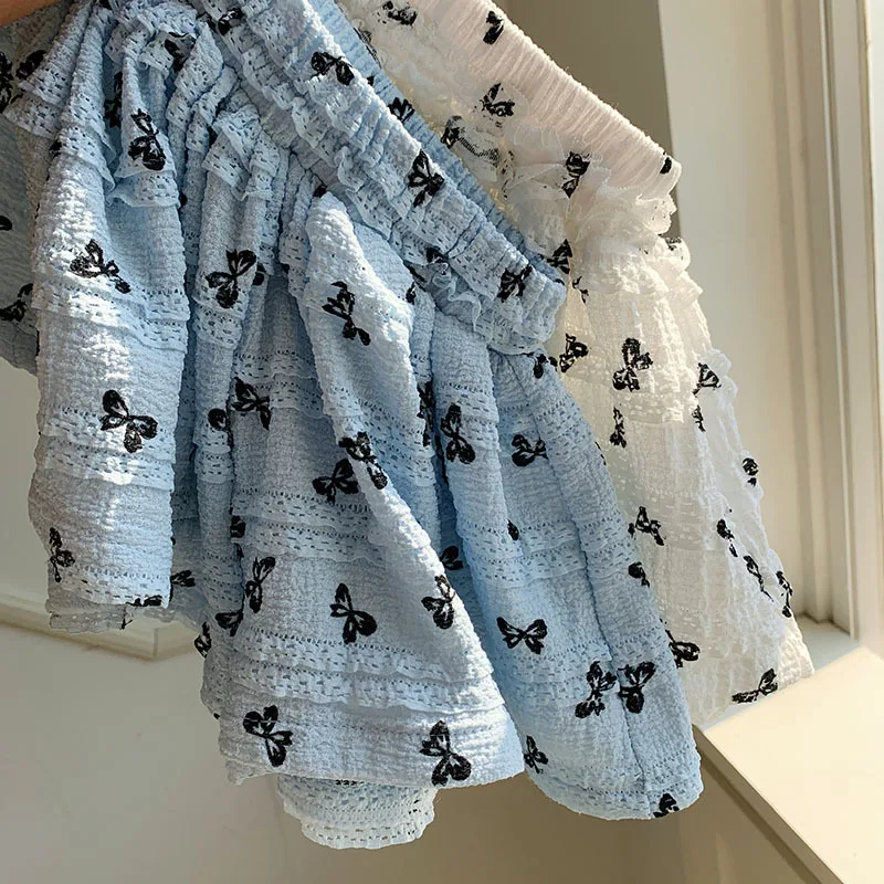 صيف جديد بنات الدانتيل ألف خط كعكة فضفاضة السراويل الطازجة القوس السراويل التخسيس نصف الجسم تنورة #4