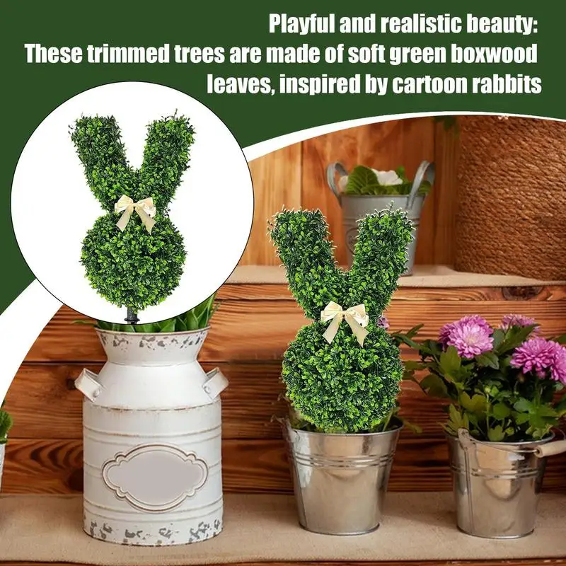 Outdoor Topiary Bunny Decor Fake Rabbits Shape Plant Potted Decoration Easter Animal Statue For Holiday Scene Porch Decoration