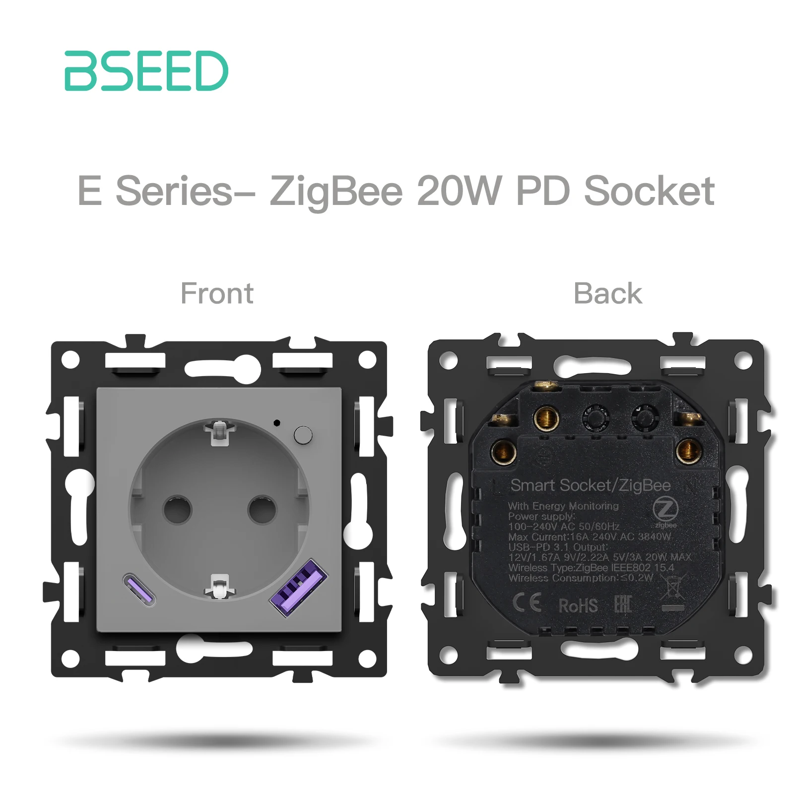 BSEED 1/2/3/4Gang Zigbee Klicken Schalter Teil Kunststoff Rahmen Smart Dimmer Vorhang Schalter Funktion DIY Teil EU Smart Steckdose Teile
