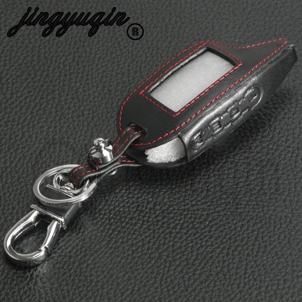 jingyuqin Leather Remote 4 Buttons Keychain Case Cover For Magicar 6 7/8/9 LC LCD Cover Two Way Car Alarm System