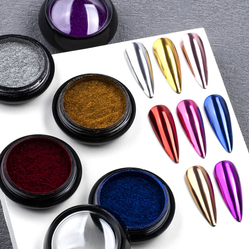 Polvo de espejo metálico dorado y plateado, efecto espejo fuerte, polvo cromado, purpurina para uñas, decoración artística, suministros para uñas