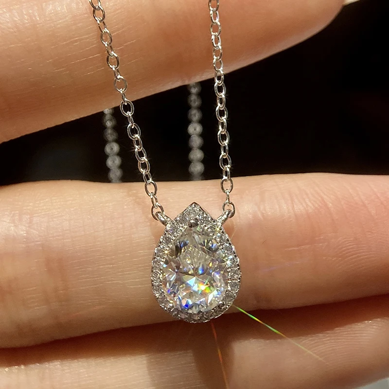 

GRA 2CT Luxury Pear Certified Moissanite Diamond Necklace For Women Gift Real 925 Sterling Silver Wedding Classic Fine Jewelry