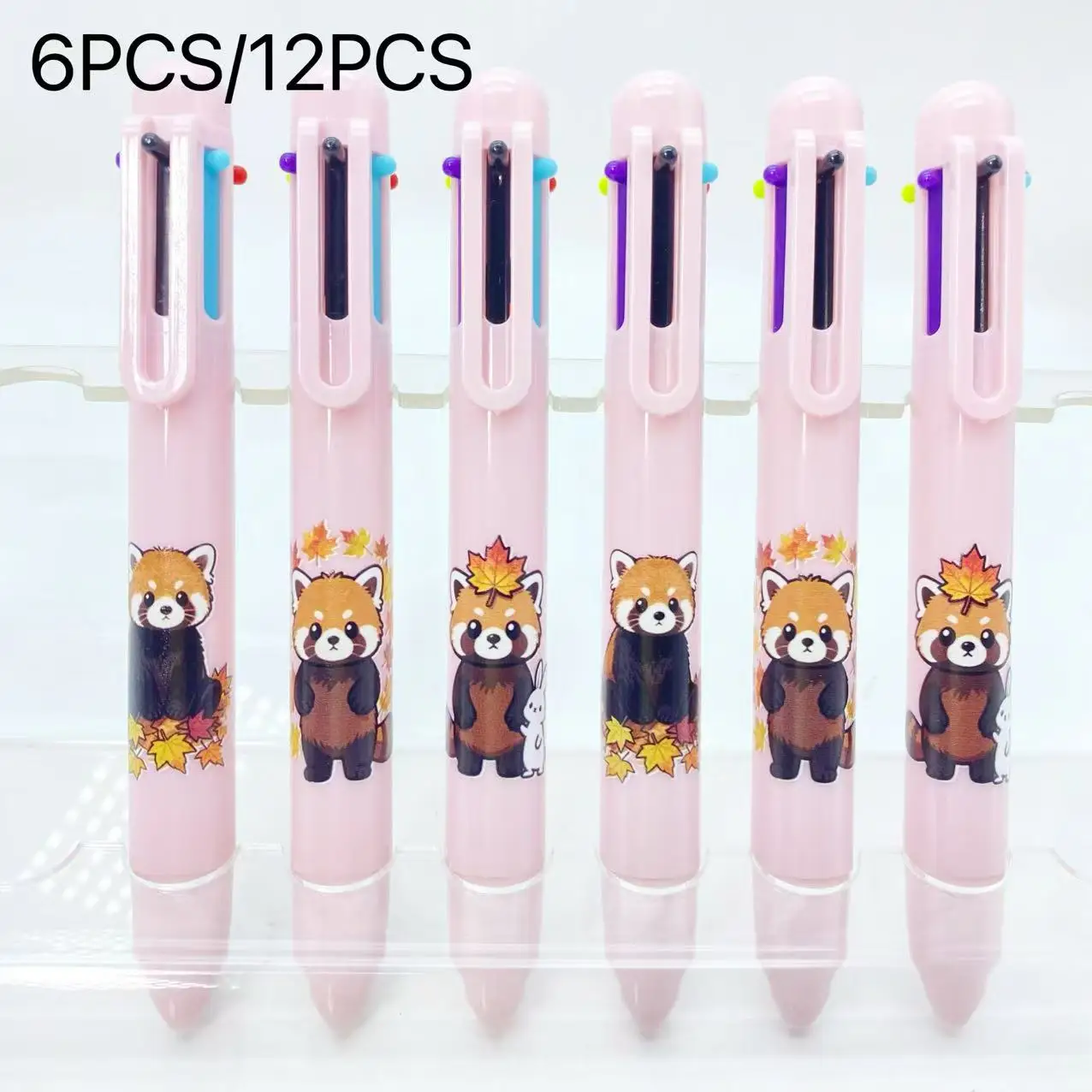

6 шт./12 шт. креативные разноцветные ручки с кленовым листом, красной пандой, розовый набор, студенческие ручки для письма, разноцветные шариковые ручки, шестицветный маркер в одном