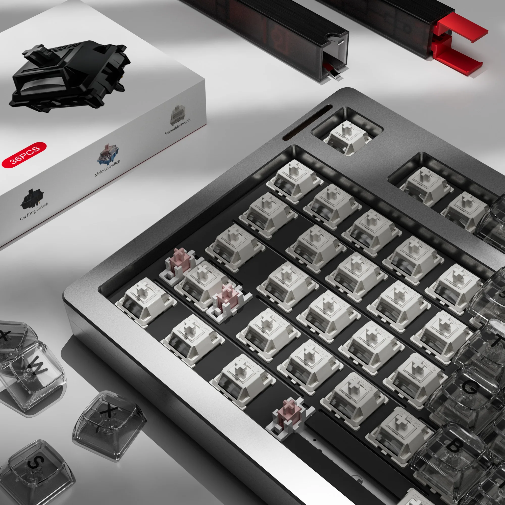 GATERON Smoothie White Switches for MX Mechanical Keyboard, 5-Pin/40gf/Linear/Dual-Stage Spring/Pre-lubed/RGB LED Switches