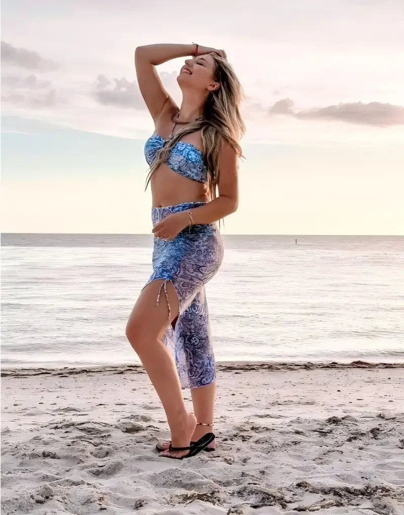 여성용 페이즐리 비키니 세트 스커트 2025 섹시한 보헤미안 비치 드레스 비치웨어 투피스 수영복 커버 업 여름 해변 복장