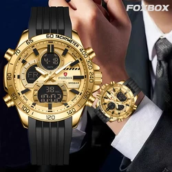 LIGE FOXBOX Luxury Military Watch for Men Sport Chronograph Dual Digital Man Wristwatch ​Waterproof Quartz Date Week Watches+Box