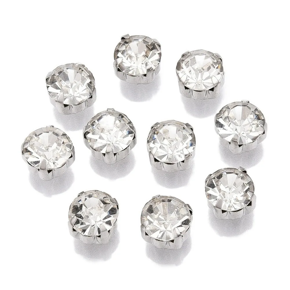

1bag Sew on Rhinestone Glass Rhinestone Montee Beads with Brass Prong Settings Garments Accessories Flat Round 8x6mm