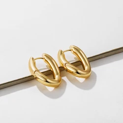 Punk U Shape Chunky Twist Hoop Earrings for Women New Design Copper Metal Ear Buckle Huggies Creative Jewelry Party Gift