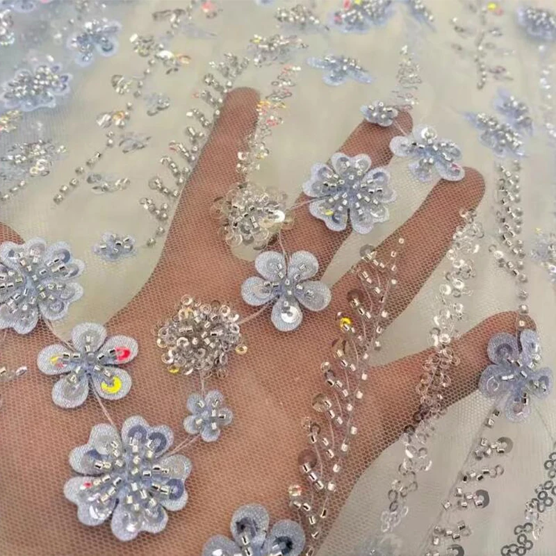 Tela de encaje de tul bordado con lentejuelas rosas brillantes, 1 yarda, para vestido de novia, vestido de fiesta nigeriano, costura Diy