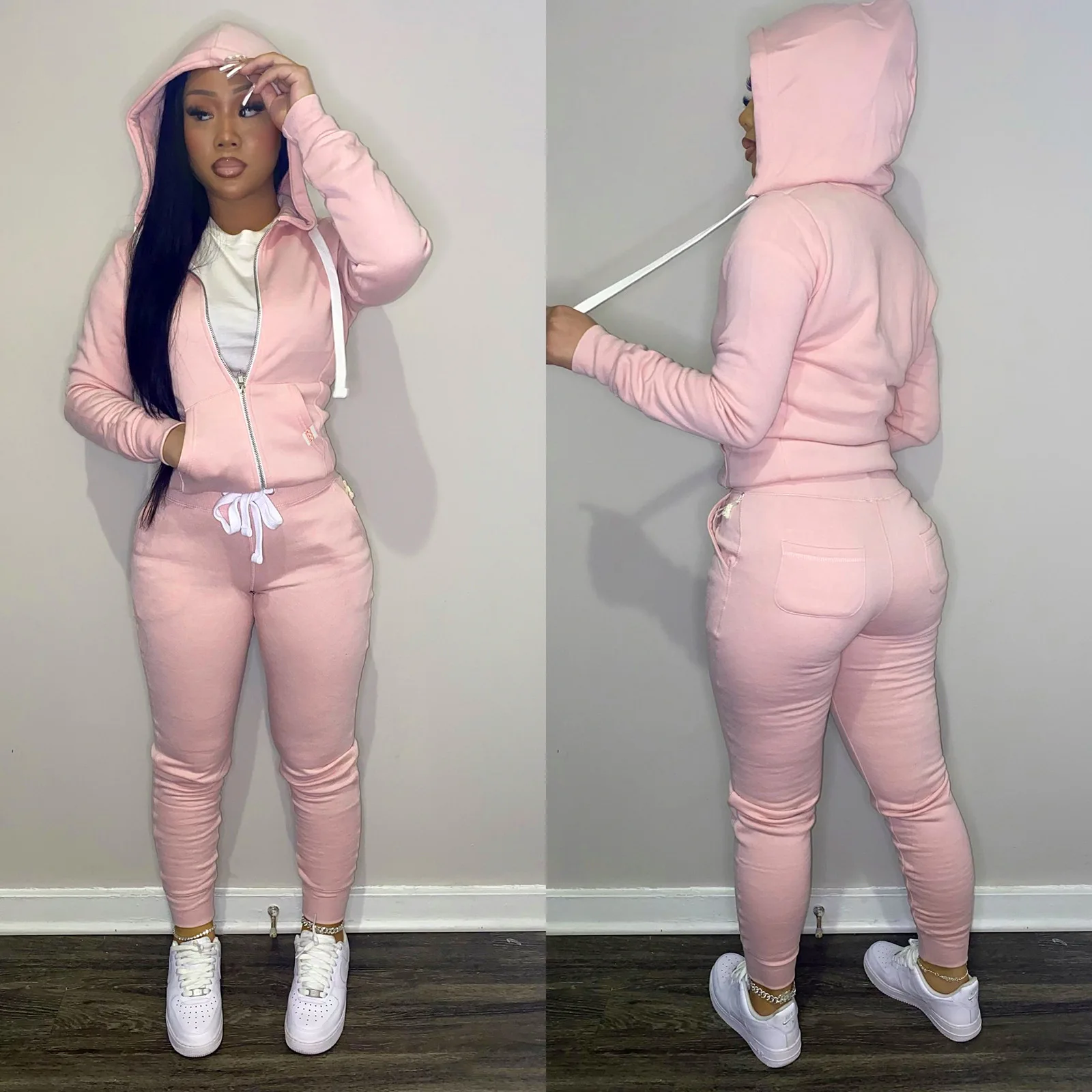 

Cropped Jacket Tracksuit Two Piece Set Elegant 2 Pieces Sets Sweat Pant 2022 Women Luxury Outfit Sweatsuit Zip Up Hoodie Jackets