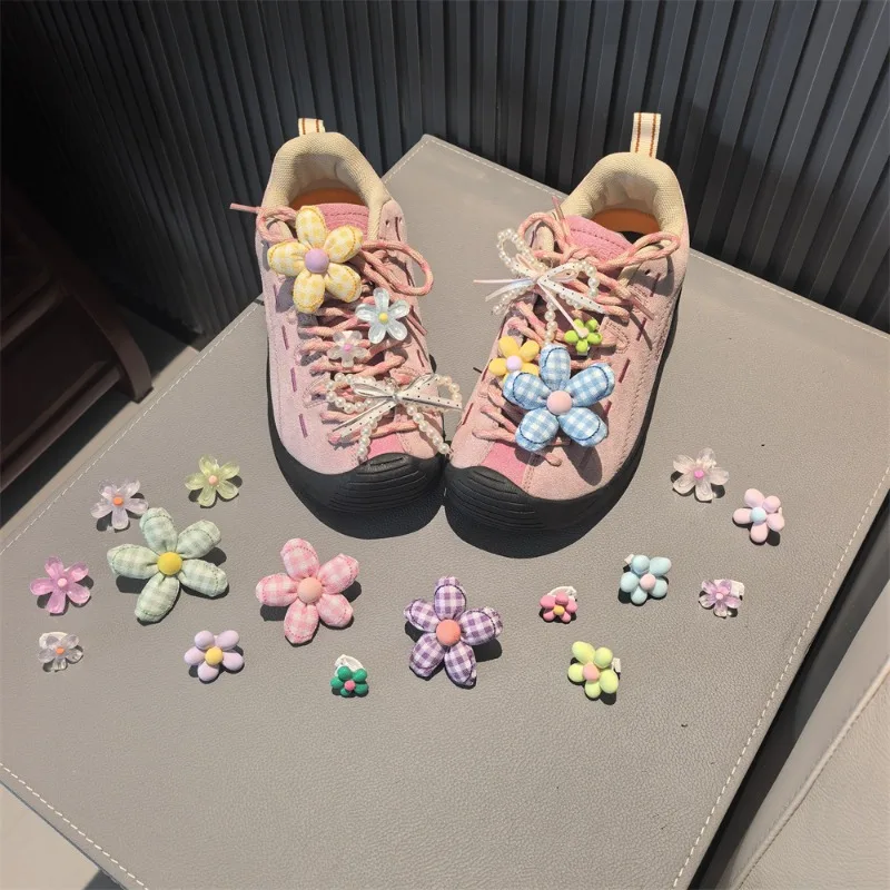 Shoe Lace Charm Fabric Plaid Flower Pearl Bow DIY High End Decor Premium Versatile Sneaker Clip Accessory for Women Daily Wear