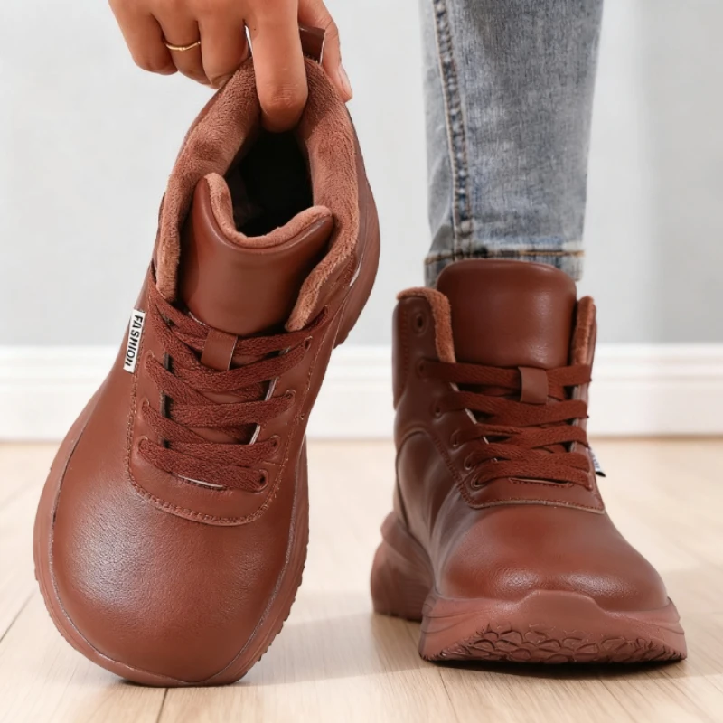 

Женские теплые туфли с широким носком, толстые теплые зимние походные ботинки, водонепроницаемые зимние кроссовки на шнуровке, женские теннисные туфли высокого качества