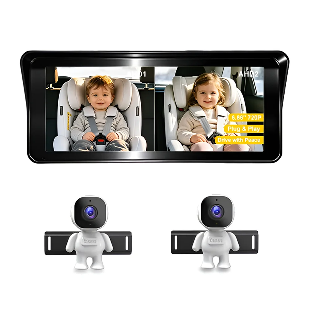 Back Seat Baby Car Monitor 6.86 Inch Dual Camera Split Screen Rear Facing Night Vision Easy Install for Car Seat