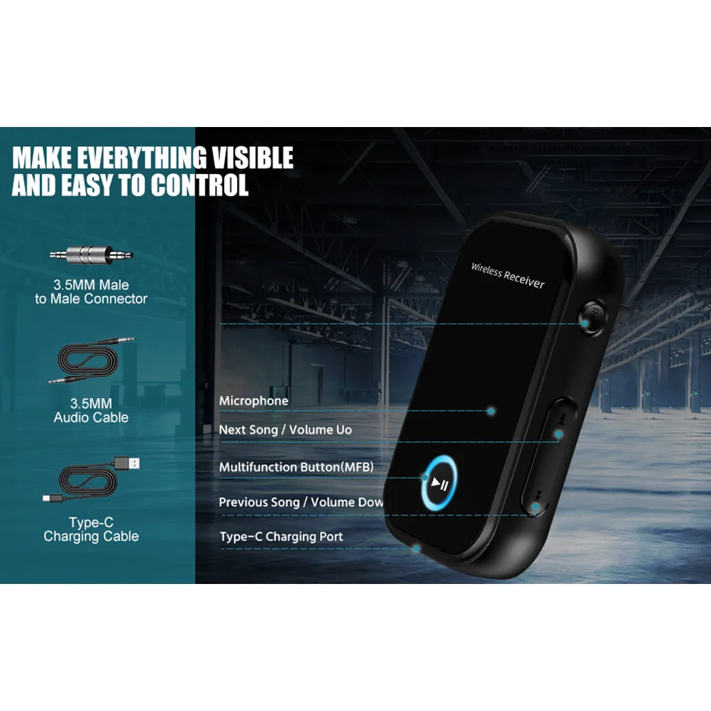 

Receiver 5.0 3.5Mm Wireless Adapter For Car Aux Audio Receiver Hands-Free Calling Plug Play Portable Audio Device